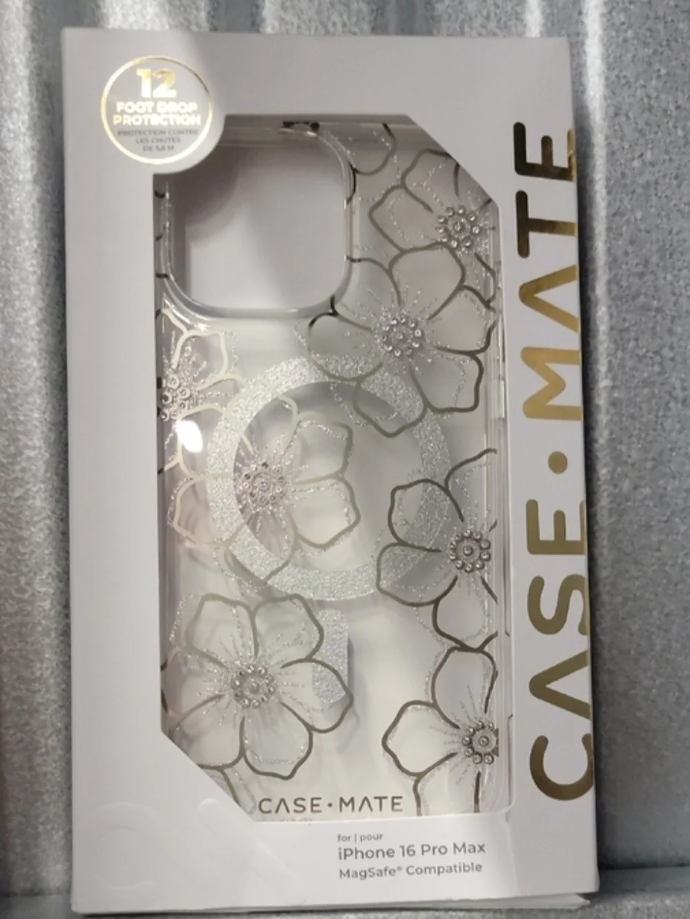 Case-Mate Clear Floral Gems Glitter iPhone 16 Pro Max Case - White & Silver